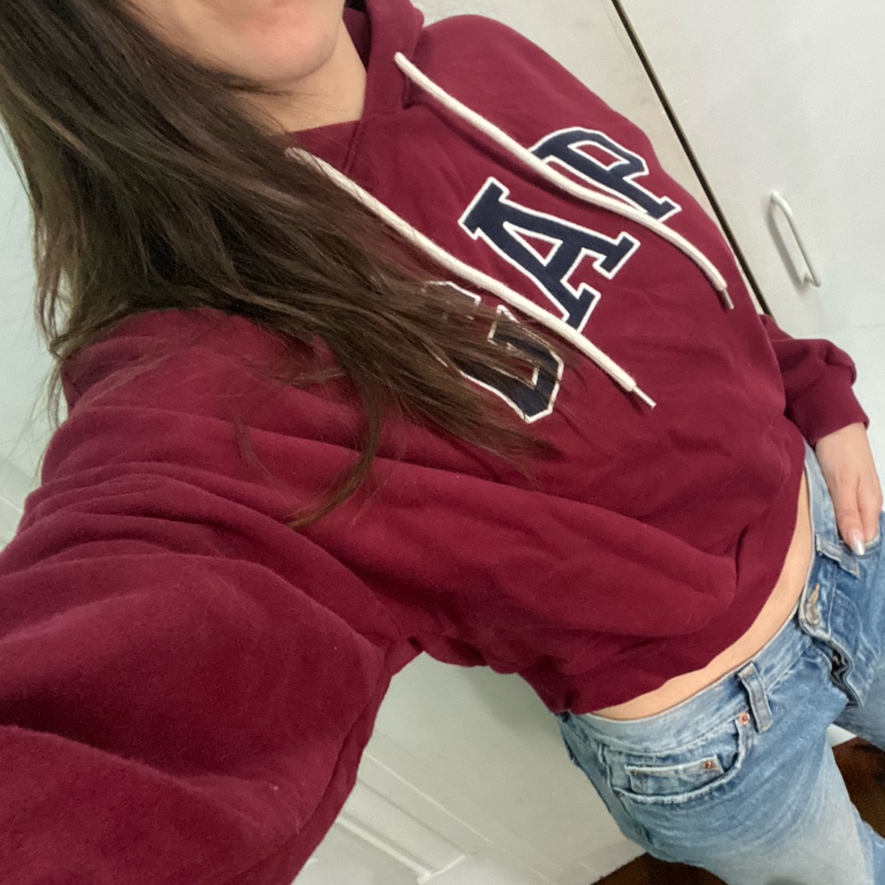 Gap Cropped Maroon Hoodie Navy Logo XS